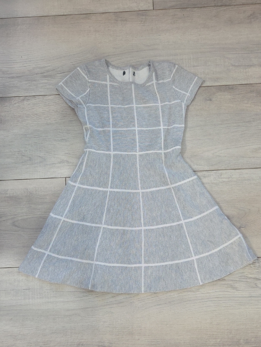 Girls' Grey Windowpane Knit Dress